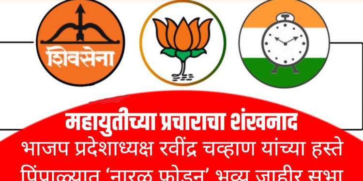 महायुतीच्या प्रचाराचा शंखनाद : भाजप प्रदेशाध्यक्ष रवींद्र चव्हाण यांच्या हस्ते पिंप्राळ्यात ‘नारळ फोडून’ भव्य जाहीर सभा