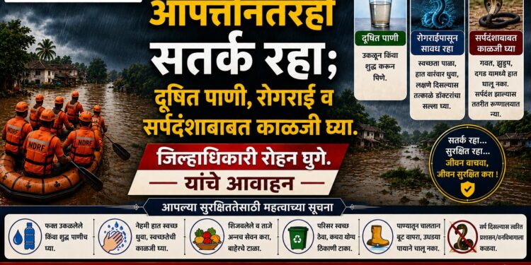 *आपत्तीनंतरही सतर्क राहा; दूषित पाणी, रोगराई व सर्पदंशाबाबत काळजी घ्या- जिल्हाधिकारी रोहन घुगे यांचे आवाहन*